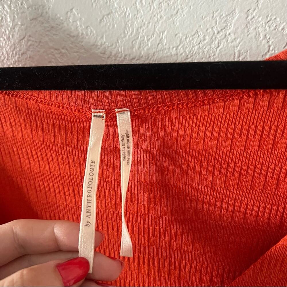 Anthropologie Orange Ribbed Drawstring Crop Top - Picture 7 of 10